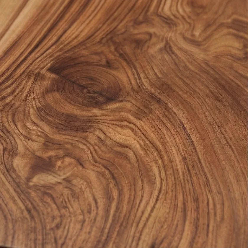 Close-up of live edge coffee table top showing natural solid wood grain