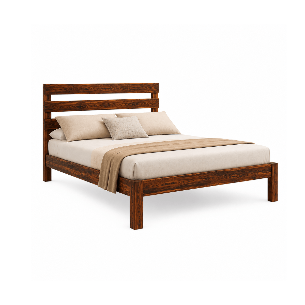 Malone Sheesham Wood Bed with Triple Slat Headboard
