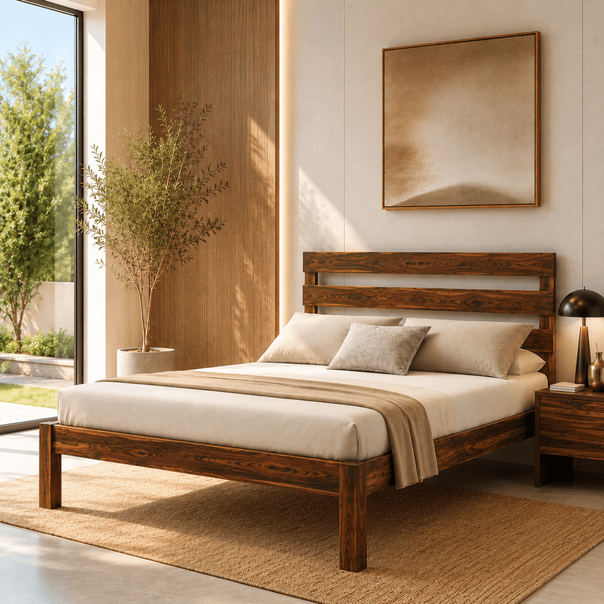 Malone Sheesham Wood Bed with Triple Slat Headboard