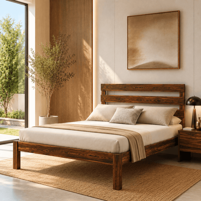Malone Sheesham Wood Bed with Triple Slat Headboard