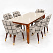 Marvaan 6 seater marble dining table with checkered upholstered chairs