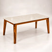 Marvaan beige marble top sheesham wood dining table