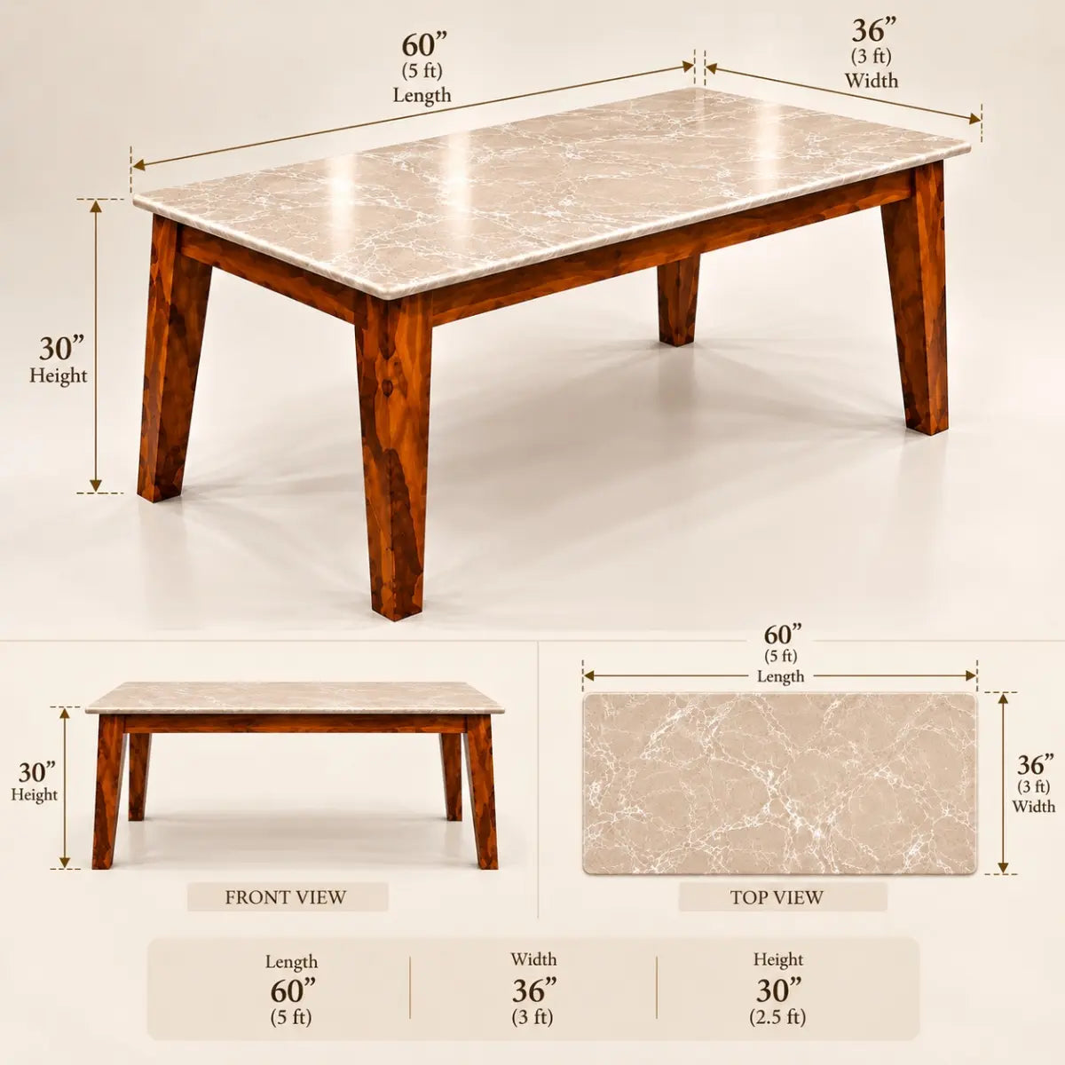 Marvaan marble dining table dimensions 60 x 36 x 30 inch
