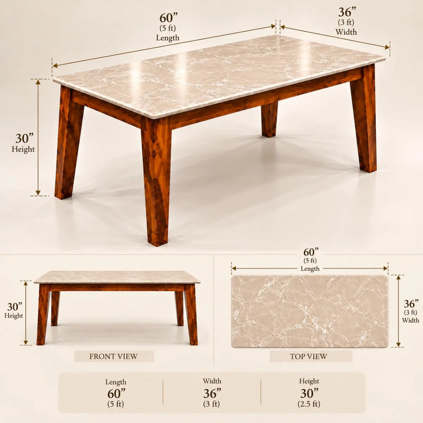 Marvaan marble dining table dimensions 60 x 36 x 30 inch