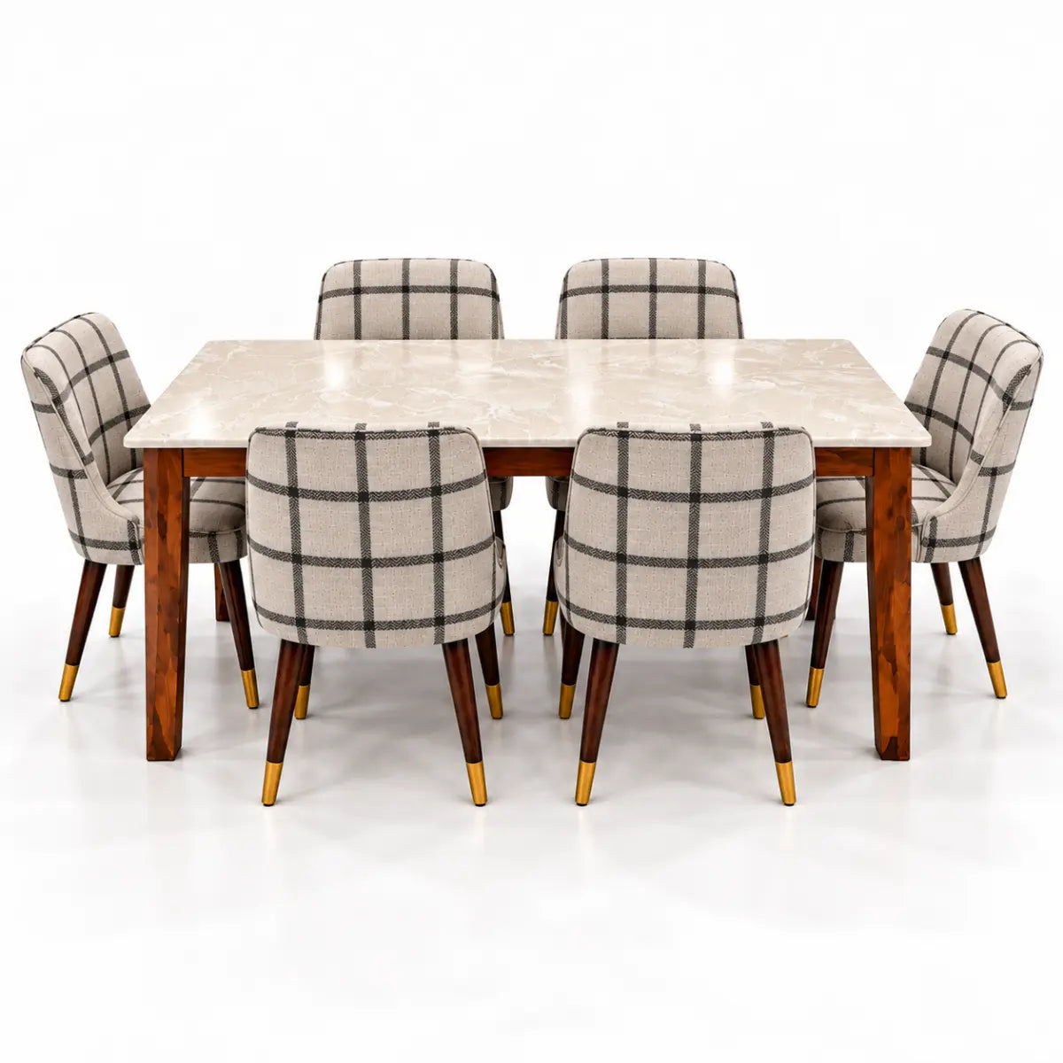 Marvaan marble dining table set with 6 chairs front view