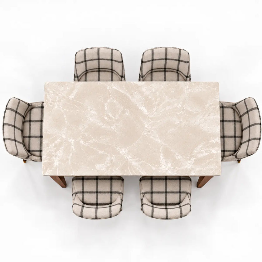 Marvaan 6 seater marble dining table set top view