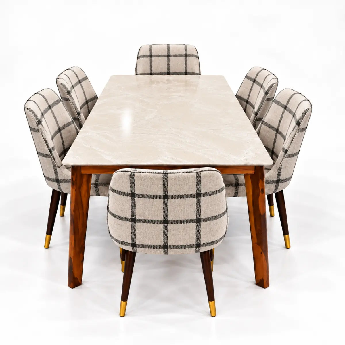 Marvaan marble top dining table set with 6 chairs end view