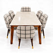 Marvaan marble top dining table set with 6 chairs end view