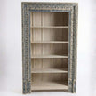 Meher Handcrafted Teak Wood Open Bookshelf Cabinet with carved blue distressed frame and five open storage shelves – front view