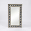 Front view of Meher Heritage hand-carved teak wood full length floor mirror with decorative tile frame