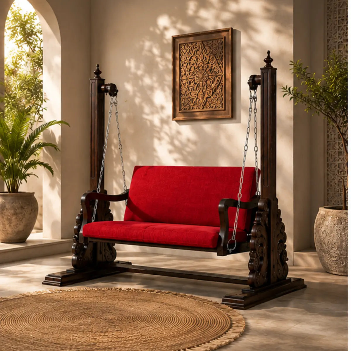 Meraki Sheesham Wood 2-Seater Swing with Stand