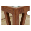 Glass top and sheesham wood corner detail of mid-century cane coffee table