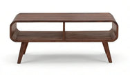 Mid-century solid wood center table front view with tapered legs