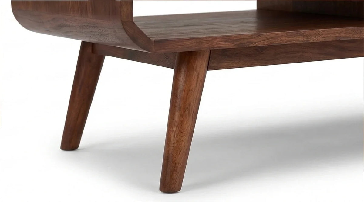 Tapered wooden leg detail of mid-century coffee table