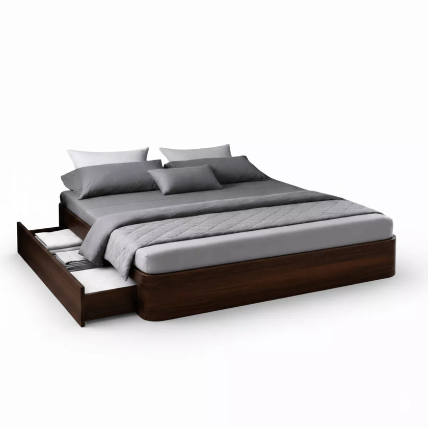 moh solid sheesham wood drawer storage bed without headboard dark teak finish