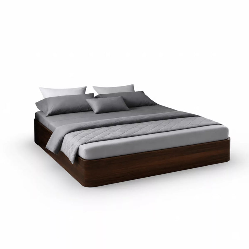 moh solid sheesham wood storage bed without headboard dark teak finish front right angle
