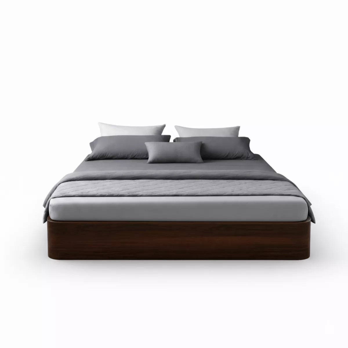 moh solid sheesham wood storage bed without headboard dark teak finish front view