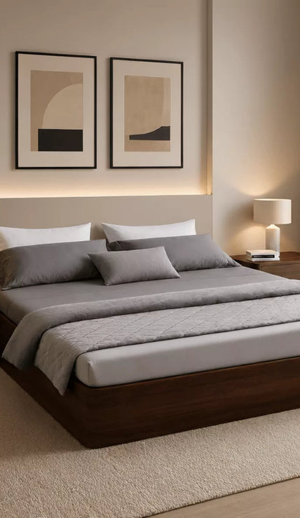 moh solid sheesham wood storage bed without headboard premium bedroom setup