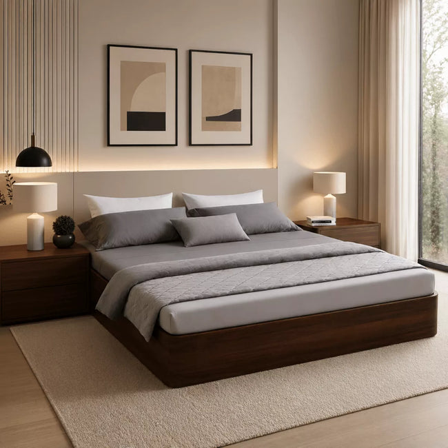 moh solid sheesham wood storage bed without headboard premium bedroom setup