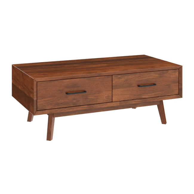 Nidaan mid-century sheesham coffee table with 2 drawers and tapered legs