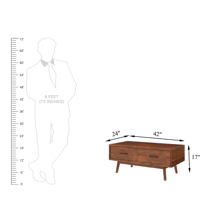 Nidaan mid-century coffee table size chart with human scale reference