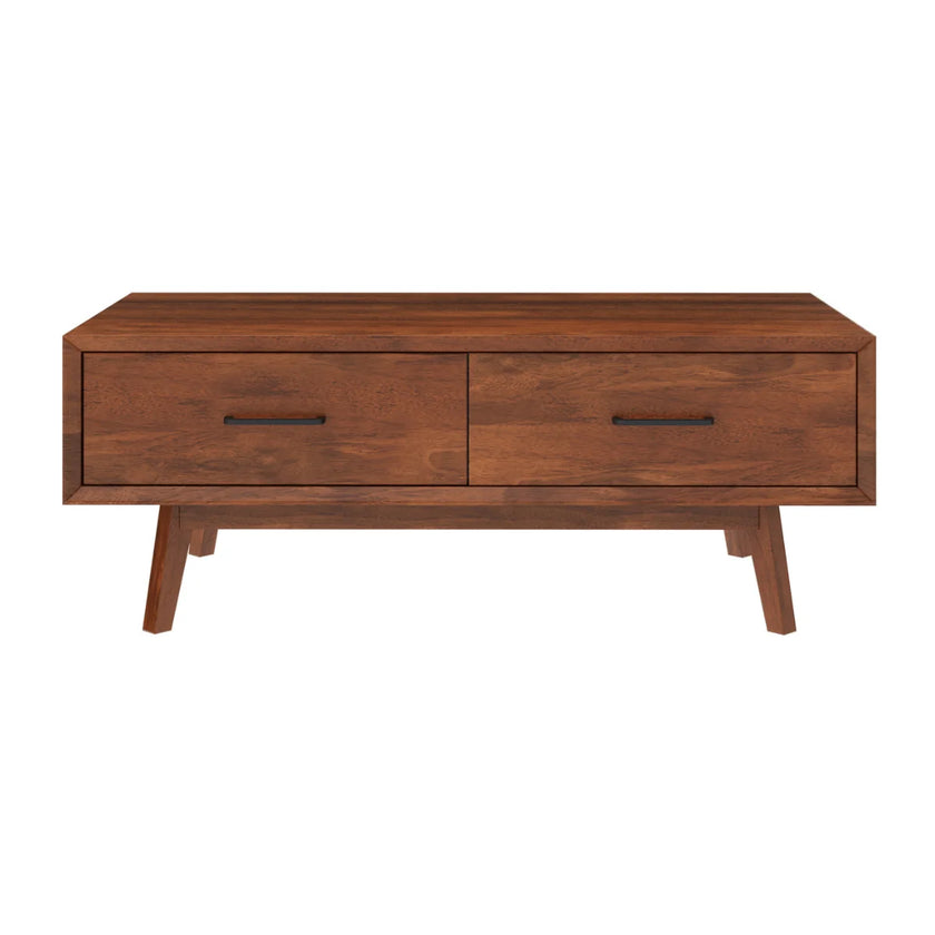 Nidaan mid-century coffee table front view with 2 drawers
