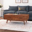 Nidaan mid-century modern sheesham wood coffee table with drawers in a living room