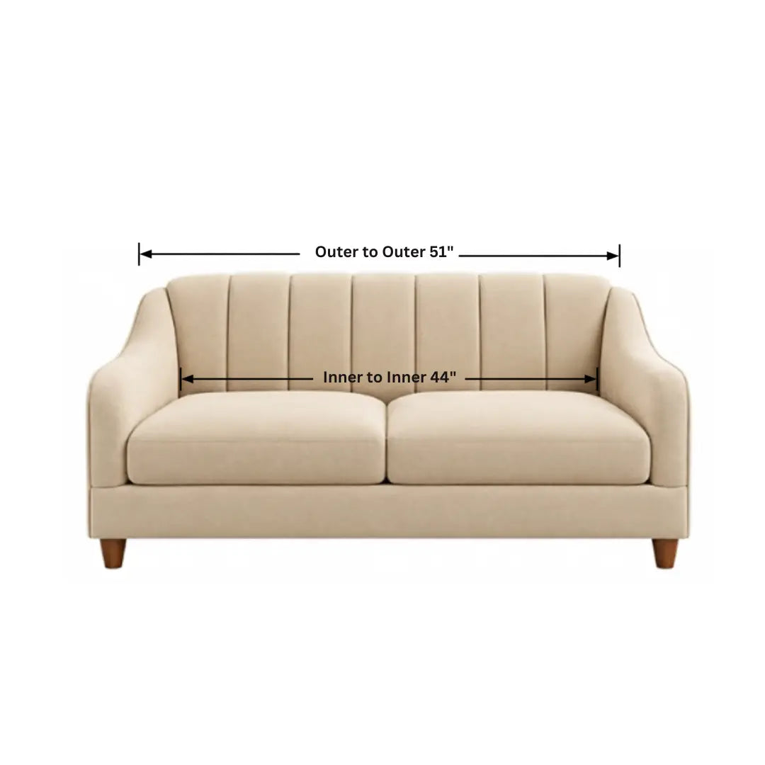 Noorvan 2 seater fabric sofa dimensions: 51 inch outer width and 44 inch inner width