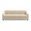 Noorvan 3 seater beige fabric sofa front view with channel-stitched backrest