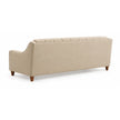 Back view of the Noorvan 3 seater beige fabric sofa with finished upholstered rear