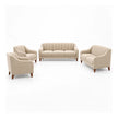 Noorvan 7 seater beige fabric sofa set front view with 3 seater, 2 seater and two single seater chairs