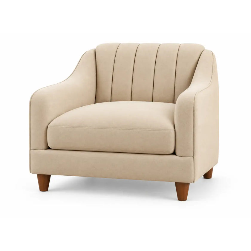 Noorvan channel-stitched accent chair in beige fabric for living room or bedroom