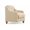 Side view of the Noorvan single seater beige armchair with sloped arm