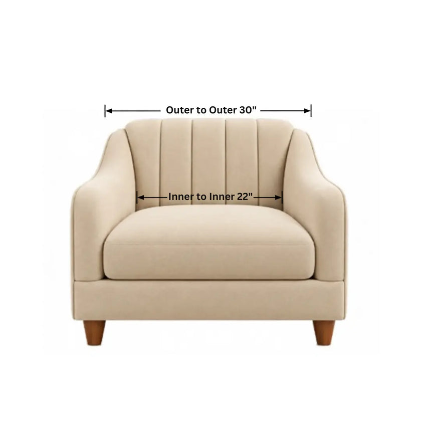 Noorvan single seater sofa chair dimensions: 30 inch outer width and 22 inch inner width