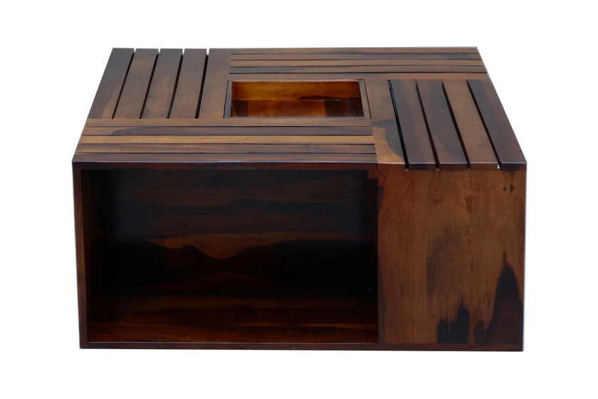 Orbit Square Solid Sheesham Wood Open Storage Coffee Table with Removable Tray - Induscraft
