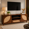 Petal Arc Solid Wood 2 Door TV Cabinet with Open Shelves & Cane Drawer