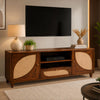Petal Arc Solid Wood 2 Door TV Cabinet with Open Shelves & Cane Drawer