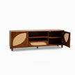 Petal Arc Solid Wood 2 Door TV Cabinet with Open Shelves & Cane Drawer