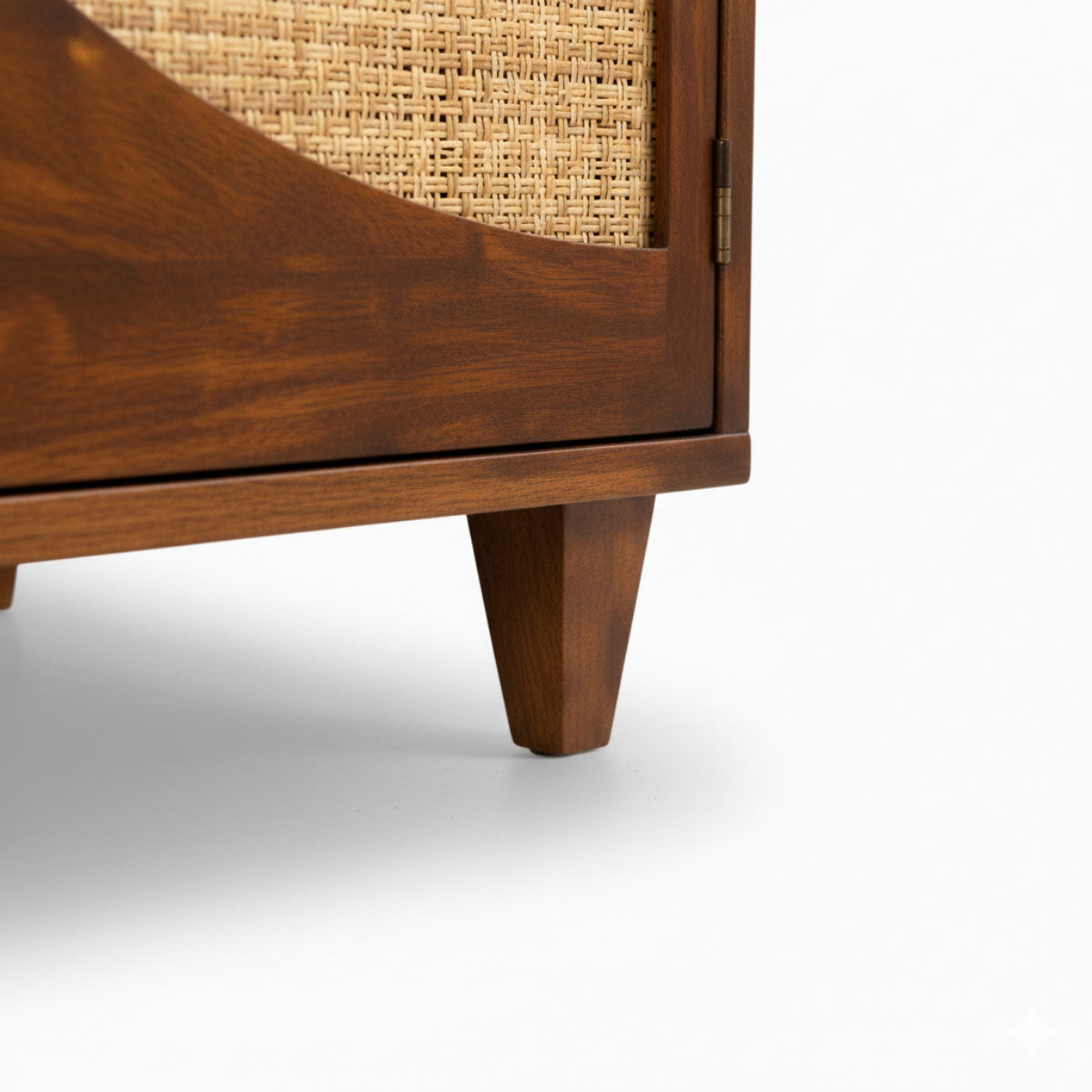 Petal Arc Solid Wood 2 Door TV Cabinet with Open Shelves & Cane Drawer
