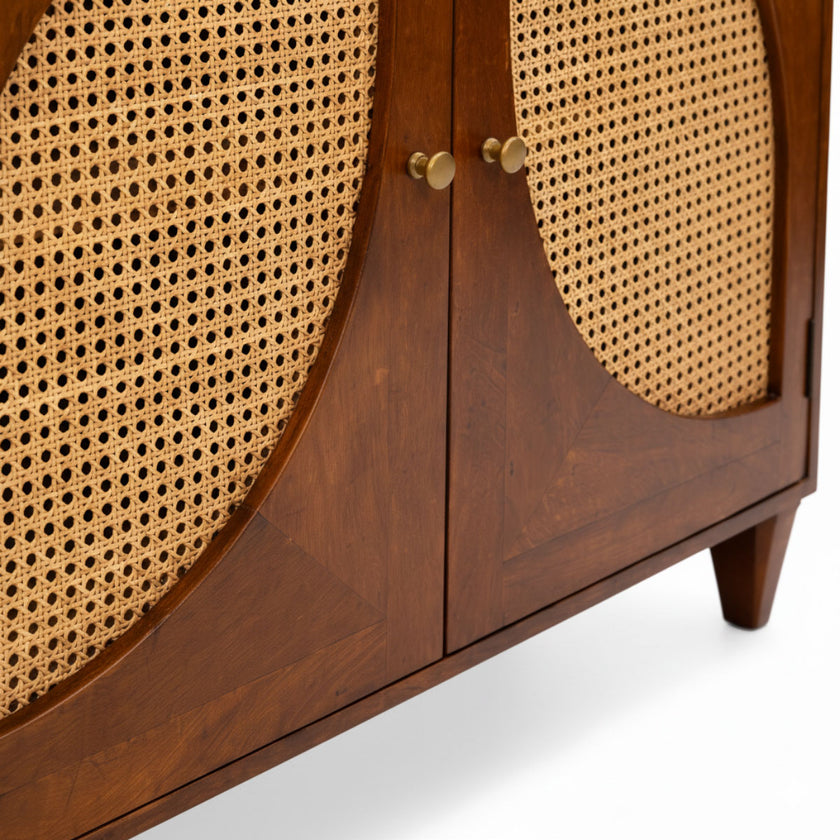 Petal Arch Small Solid Wood 2 Door Cane Cabinet