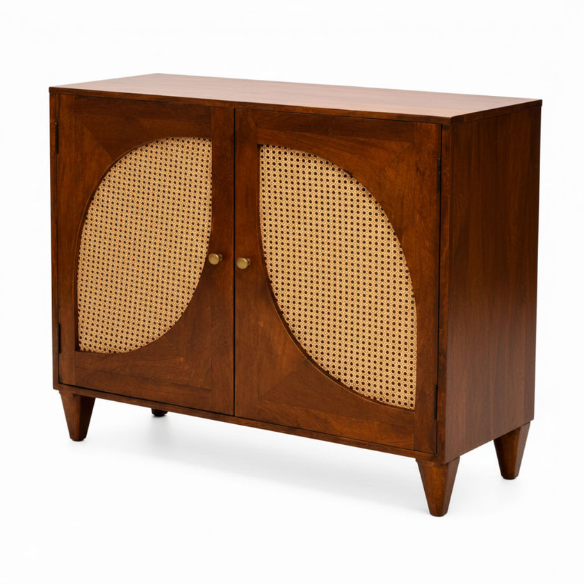 Petal Arch Small Solid Wood 2 Door Cane Cabinet