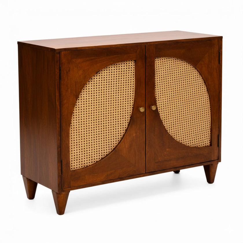 Petal Arch Small Solid Wood 2 Door Cane Cabinet