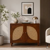 Petal Arch Small Solid Wood 2 Door Cane Cabinet