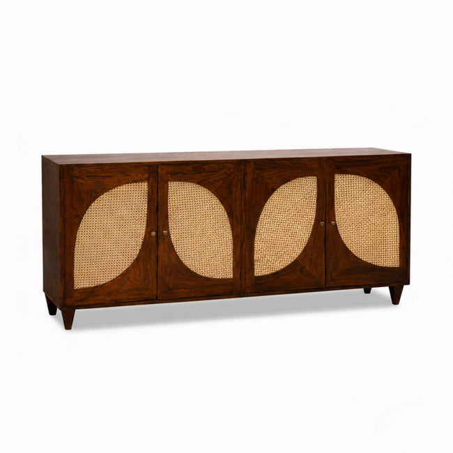 Petal Arch Solid Wood 4 Door Cane Sideboard
