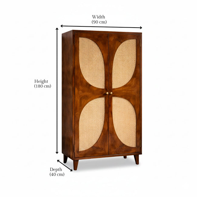 Petal Solid Wood 2 Door Cane Wardrobe