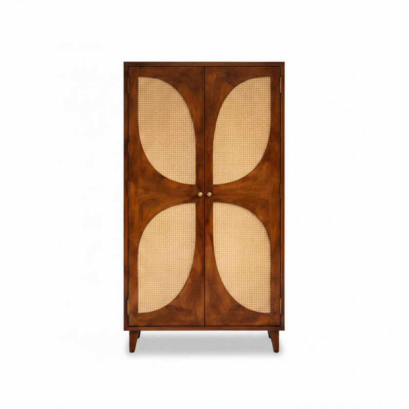 Petal Solid Wood 2 Door Cane Wardrobe