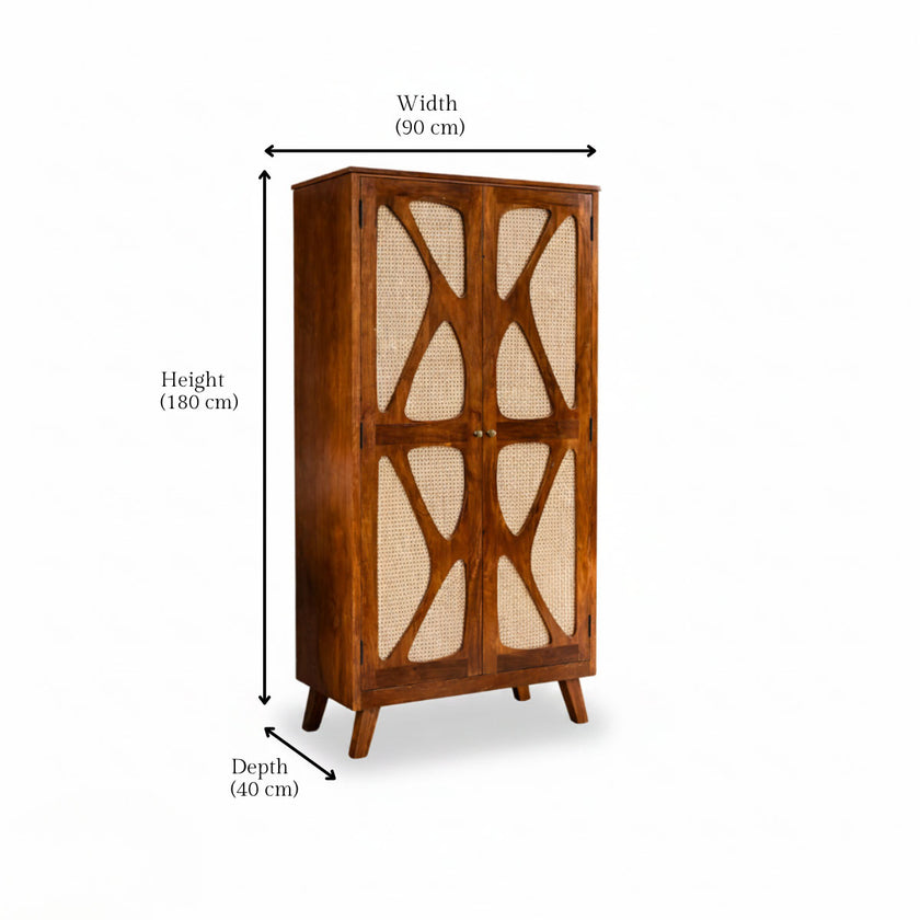 Petal Solid Wood 2 Door Wardrobe with X Cane Webbing