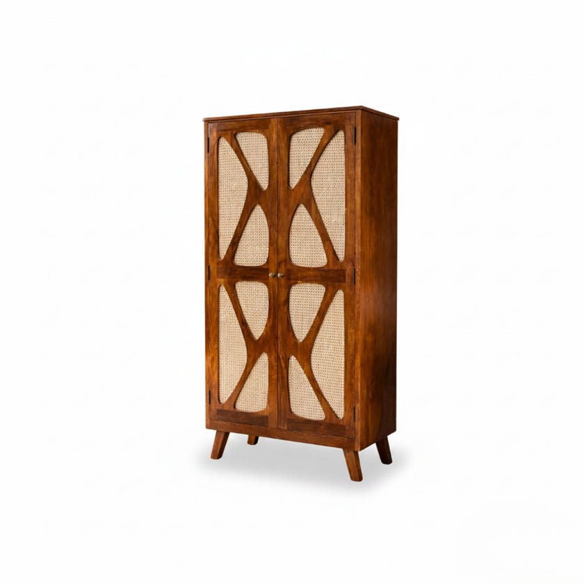 Petal Solid Wood 2 Door Wardrobe with X Cane Webbing