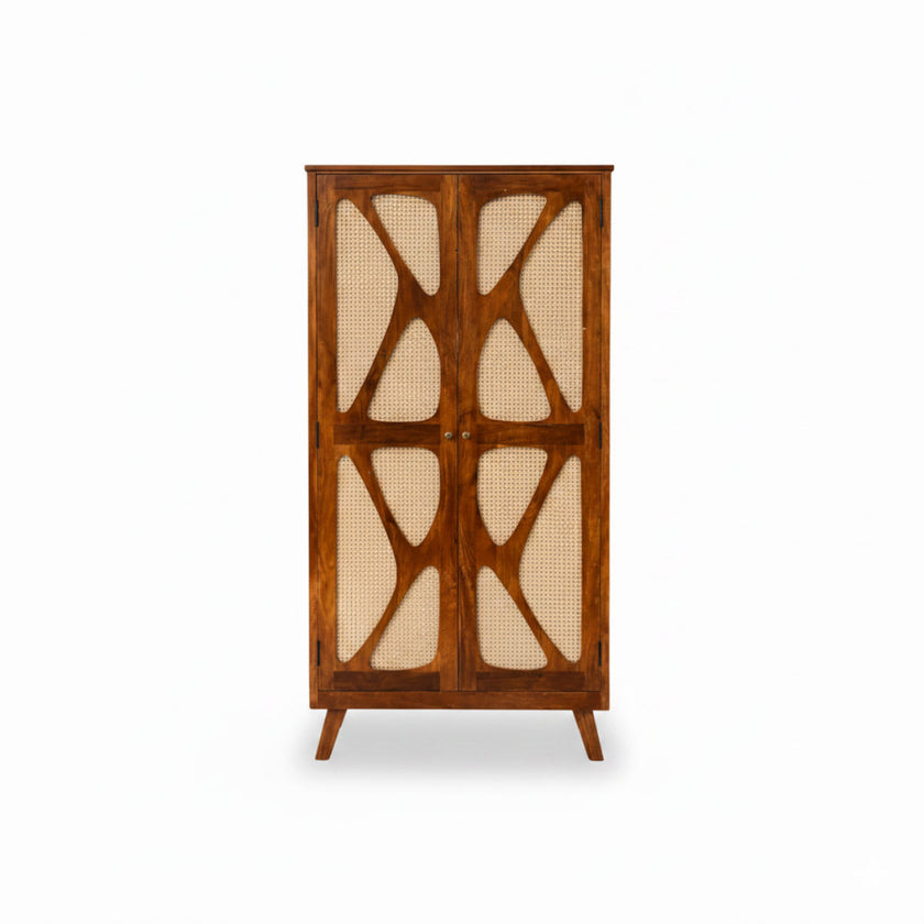 Petal Solid Wood 2 Door Wardrobe with X Cane Webbing