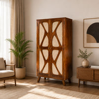 Petal X Long Solid Wood 2 Door Wardrobe with X Cane Webbing